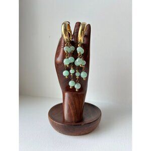 Les Bernard Gold Tone Earrings With Green Stone 3 Tier drop